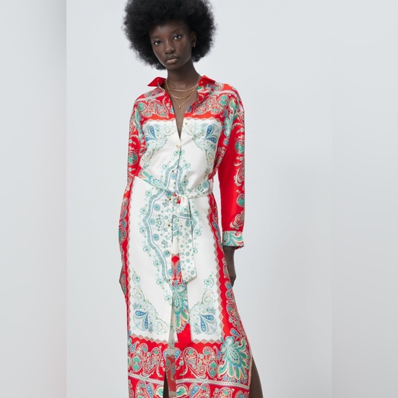 Zara Dresses & Skirts - Zara Multicolor Printed Button Up Maxi Shirt Dress NWT